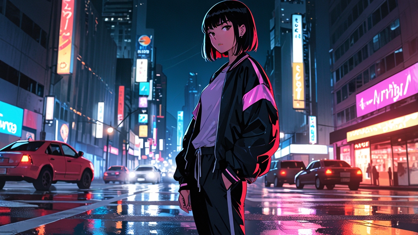 Monazuki characters at neon crossroads